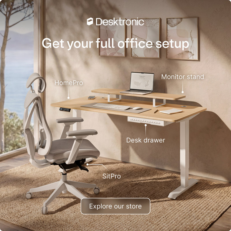 Bureau assis-debout électrique HomePro – Bureau réglable en hauteur à double moteur avec 3 positions mémorisables, chargement USB et USB-C, système anticollision