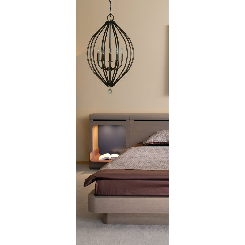Luminaire suspendu géométrique 5 lumières simple Pariaman, Nickel brossé