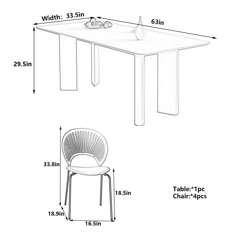 Table de salle à manger blanche, H 29,5 po x L 63 po x l 33,5 po