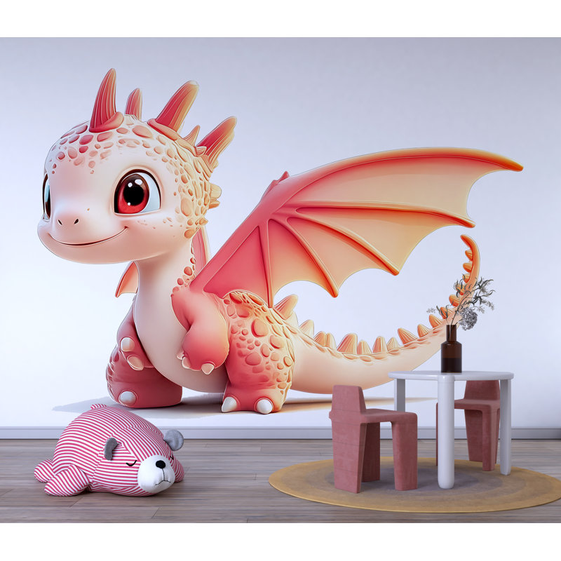 Mignon bébé dragon, décoration de chambre de bébé, art mural chambre d'enfant 220Mv, H 42 po x l 80 po