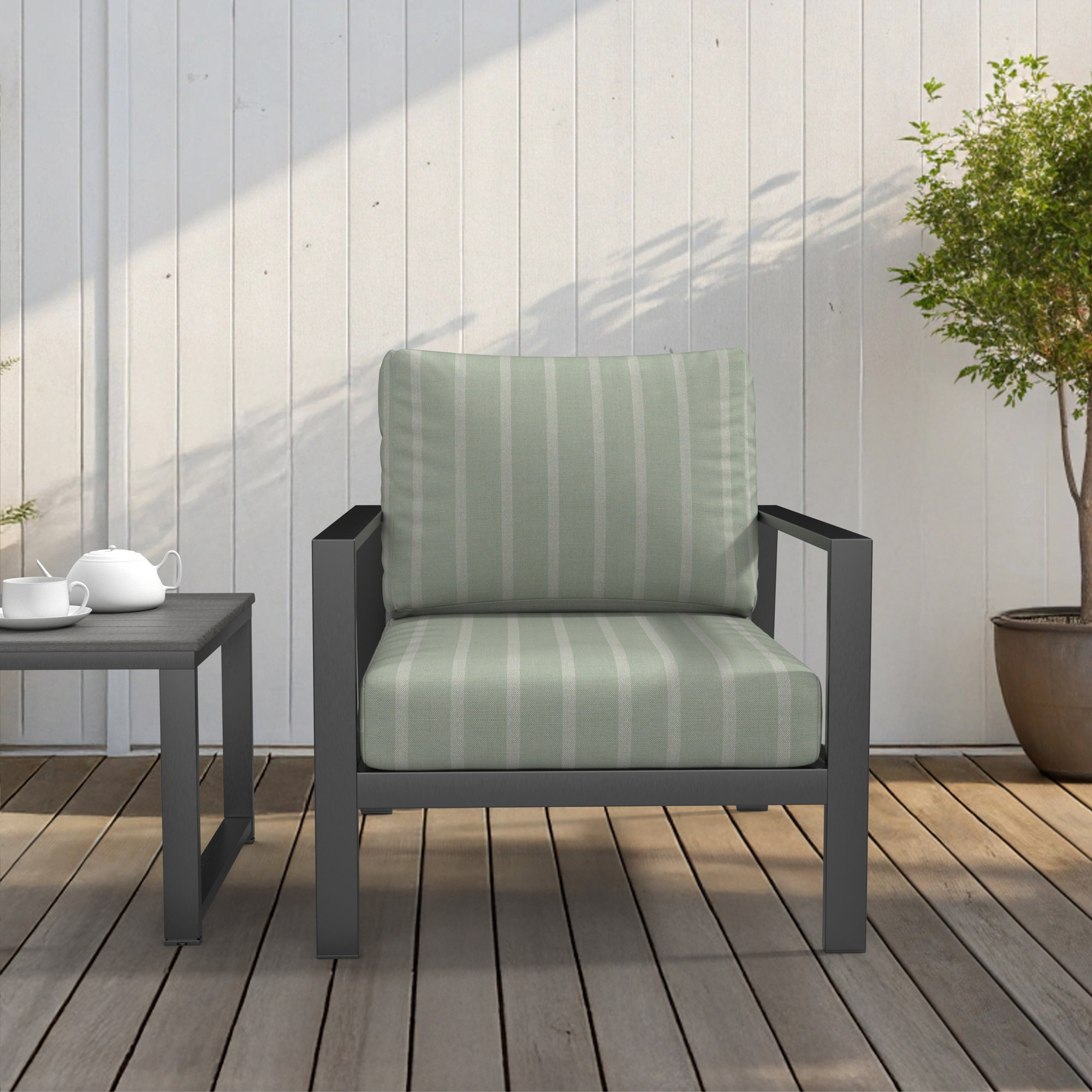 Lani Sunbrella Outdoor Lounge Chair Seat and Back Cushion Set, Unwind Rainwashed