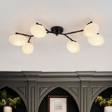 6 - Light Elliptical Opal Glass Globe Linear Semi Flush Mount