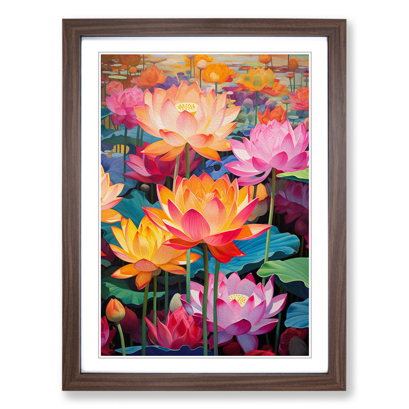 Lotus Flower Colour Field - Single Picture Frame Print on Wood, 34cm H x 25cm W x 2cm D, Walnut Framed