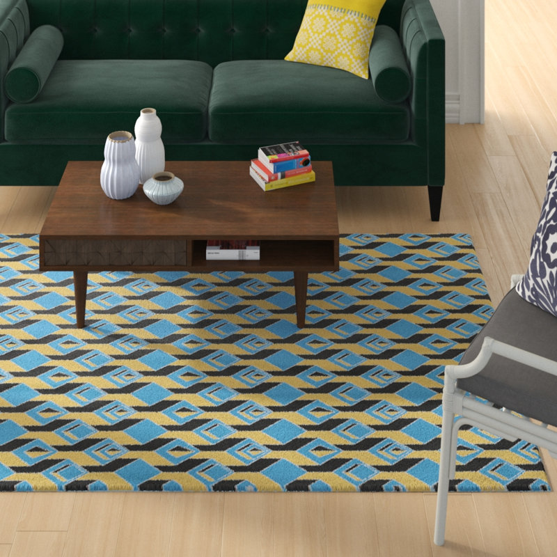 Gratte-ciels bleu/noir Tapis décoratif, Rectangle 5 pi x 7 pi