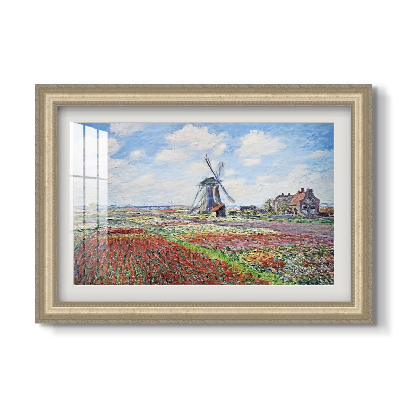 Champs de tulipes avec le moulin de Rijnsburg, 1886 - Claude Monet - Reproduction encadrée sur mesure, Framed Print with Mat