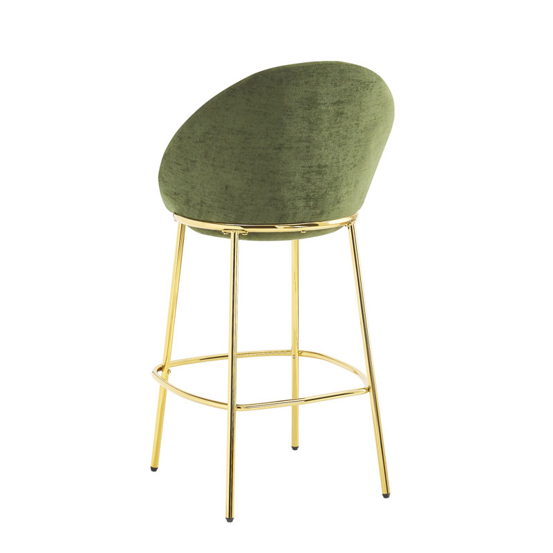 Tabouret de bar Celano Indoor moderne et luxueux, revêtement vert olive, pattes dorées polies, lot de 4, 4