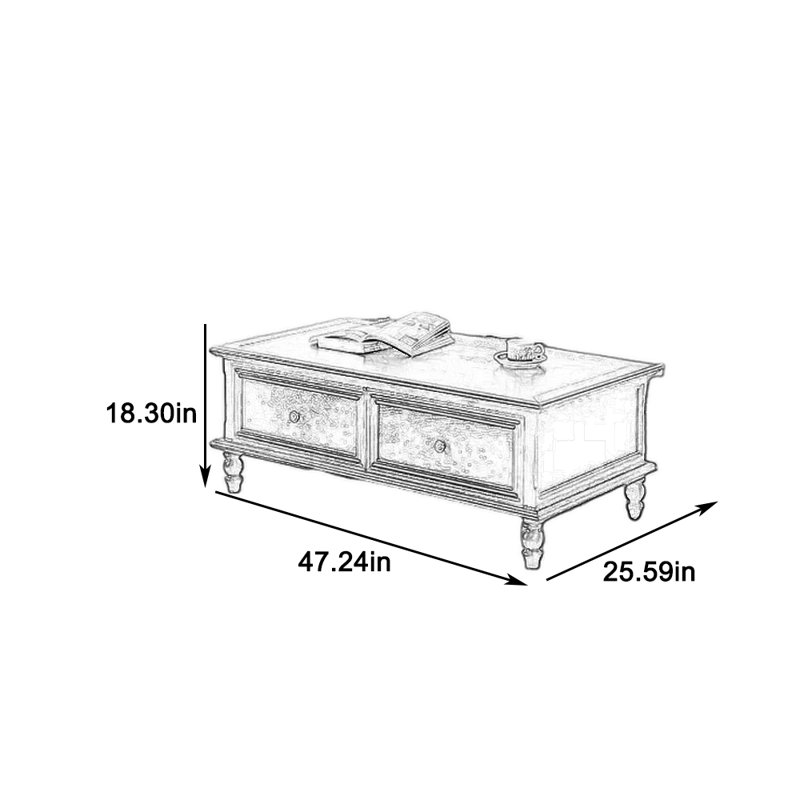 Wide solid wood coffee table, 18.3" H x 47.24" L x 25.59" W