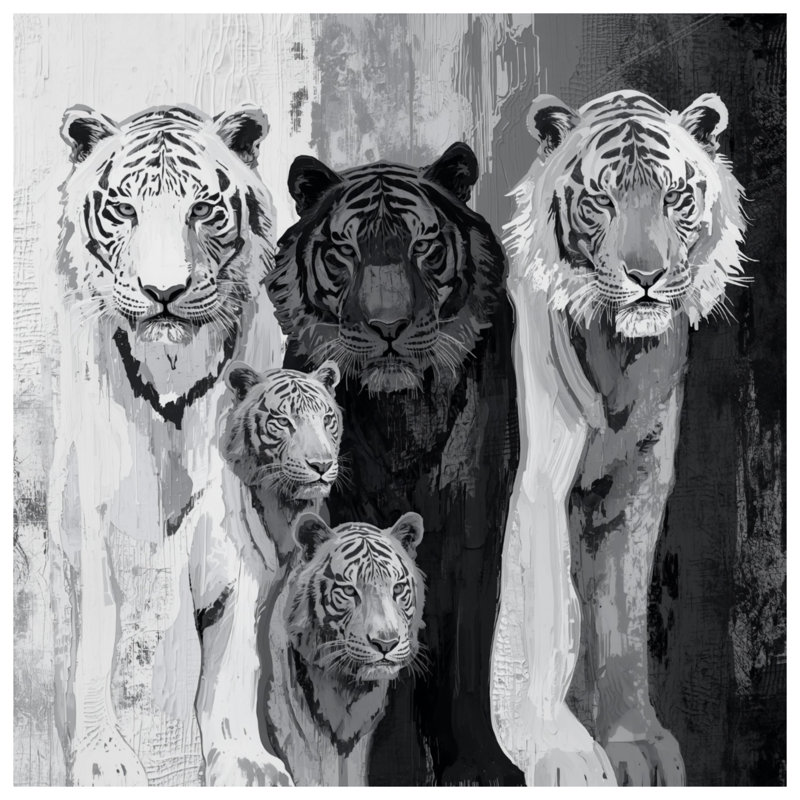 Coussins décoratifs monochromes Tiger Family, 26 x 26 pouces