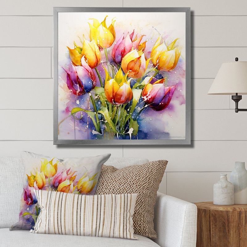 «Herald Tulip Flowers I», reproduction sur toile, H 36 po x l 36 po, Cadre photo blanc