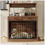 Meuble pour cage 38 po, table cage robuste avec 2 tiroirs de rangement et tablettes, table d'appoint latérale avec porte coulissante pour chien à l'intérieur, brun