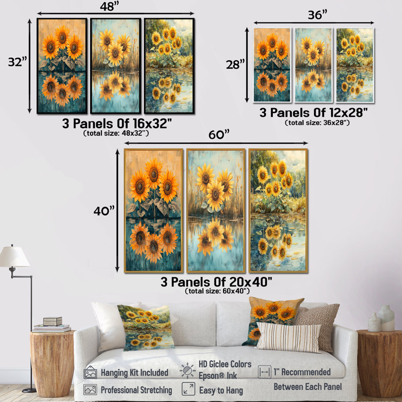 Tournesols en réflexion I - Collection d'art mural traditionnel, Toile tendue, H 28 po x l 36 po, Ne s’applique pas
