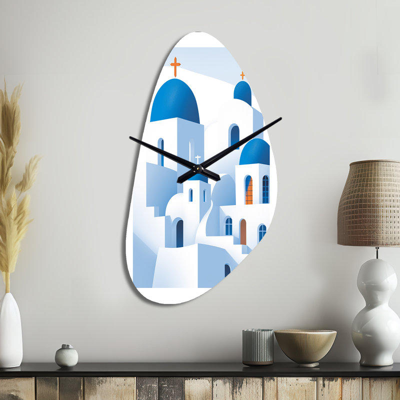 Grecque Santorini Odyssey IV - horloge asymétrique en métal, horloge murale bleue, Moyenne