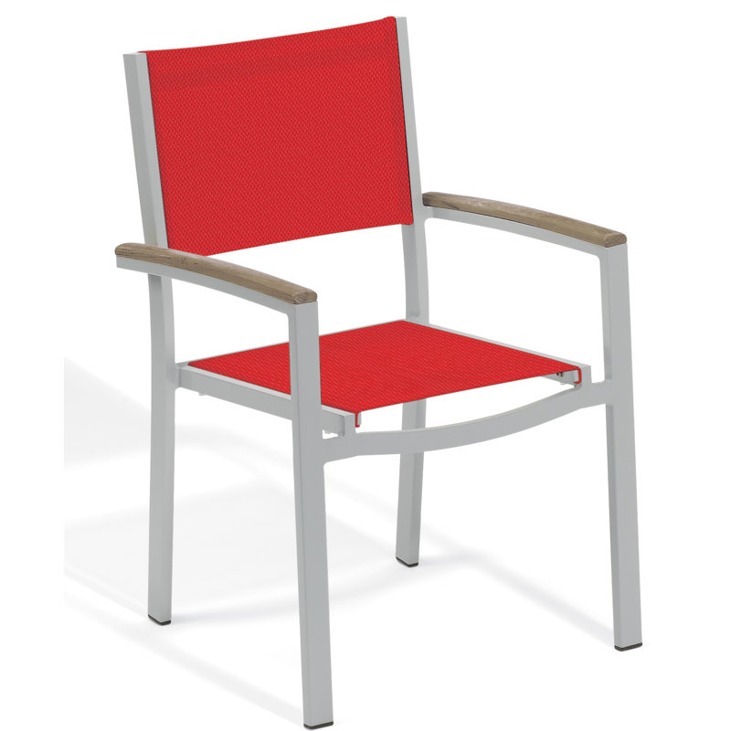 Travira Stacking Patio Arm Chair, Red, Tekwood vintage, Flint