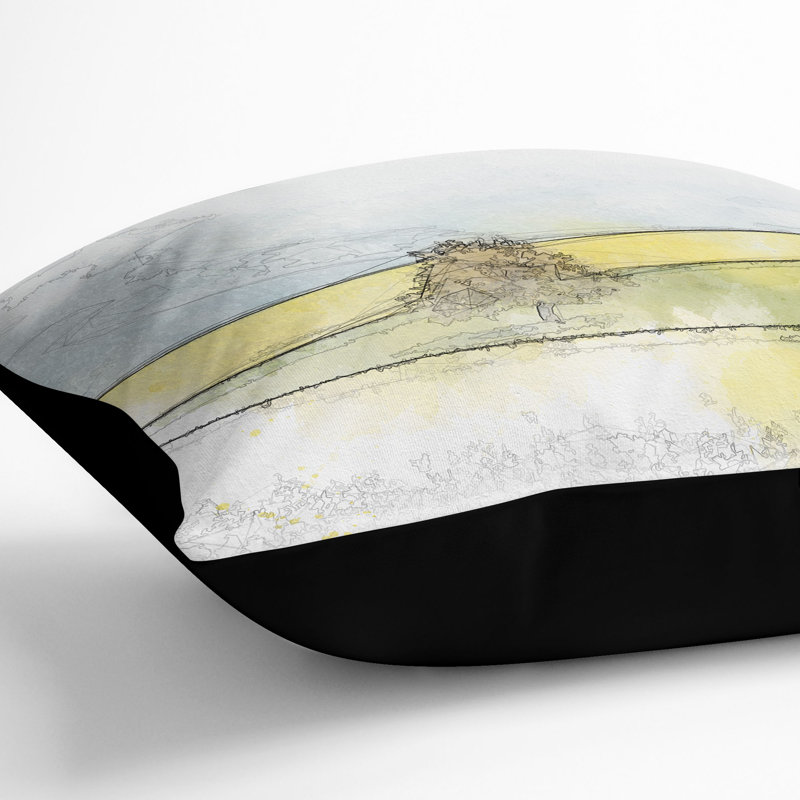 Lone Tree in Meadow Sketch Cushion with Filling, Black, 55cm H x 55cm W x 20cm D
