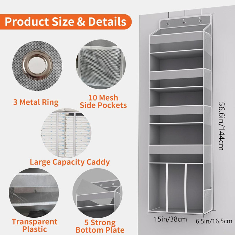 Non-woven Fabric Wall Organizer with Wall Baskets, Grey