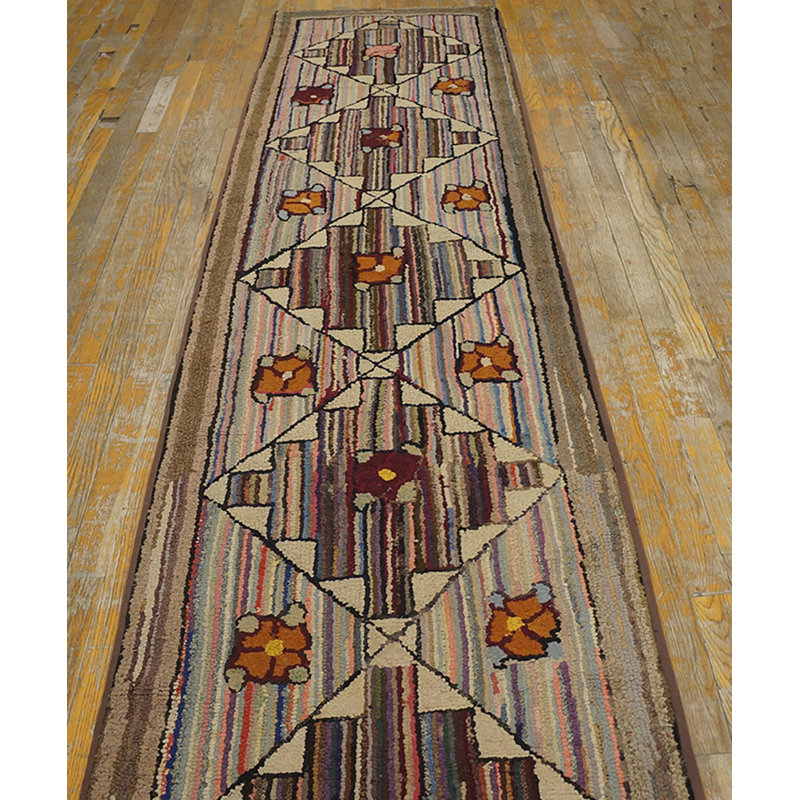 Antique Wool &amp; Cotton Multicolor Jewel Tones Hooked - Loop Pile Rug