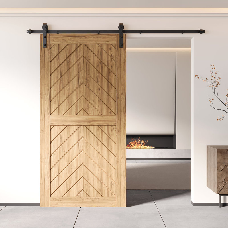 Homacer Fishbone Design 26in x 80in Unfinished & Unassembled Pine Wood Barn Door (Interior Use Only), 40" X 80"