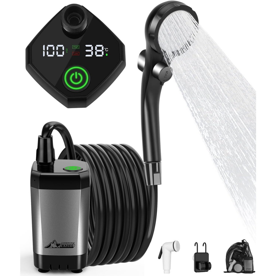 Portable Outdoor Camp Shower With 6000mAh Rechargeable Shower Pump, Filtered Shower Head, 5 Gal. & LED Display In Black SNPH030OT053 - The Home Depot