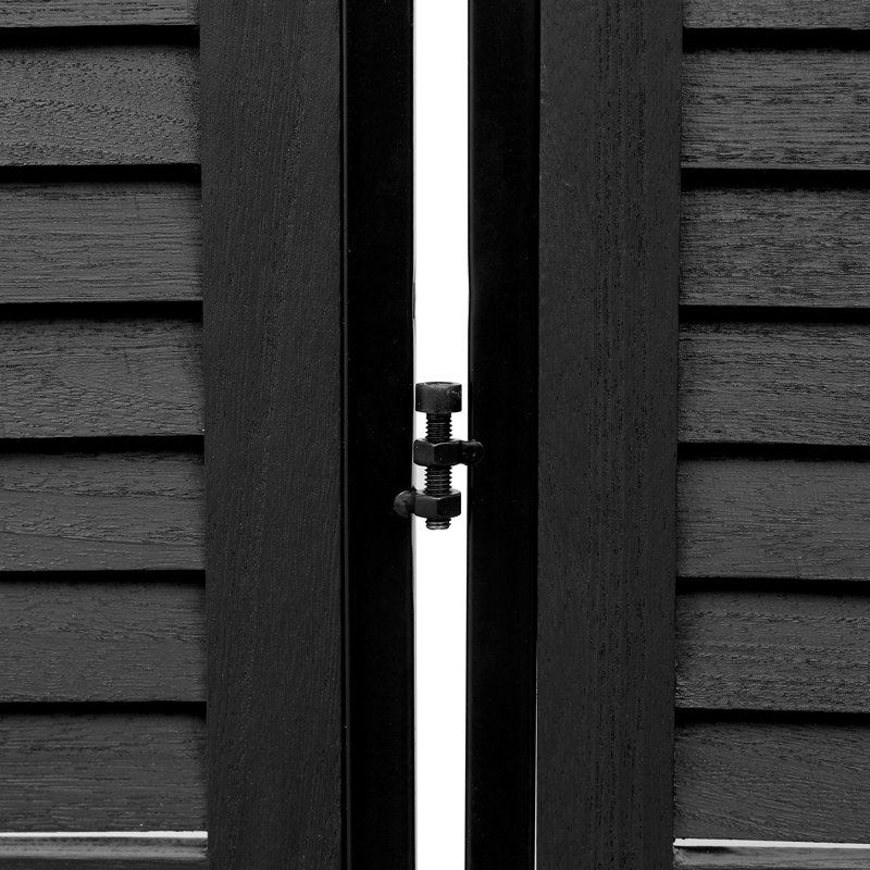 Paravent 3 panneaux rustique pliable en bois noir avec cadre en métal et persienne rustique