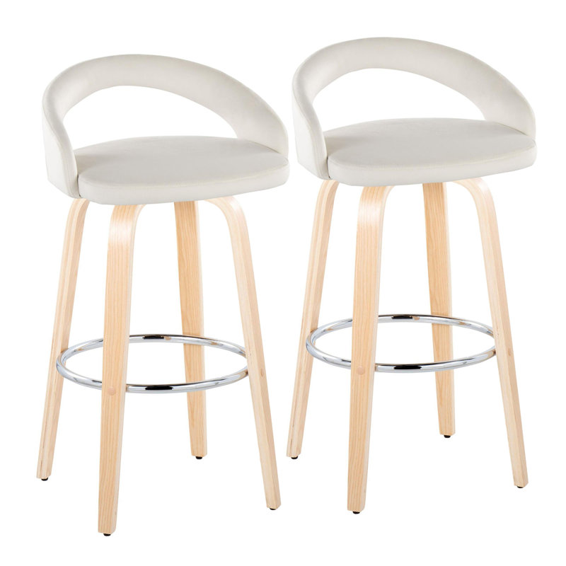 Tabouret de bar à hauteur fixe avec pivot, Naturel / Argenté, Blanc / tissu