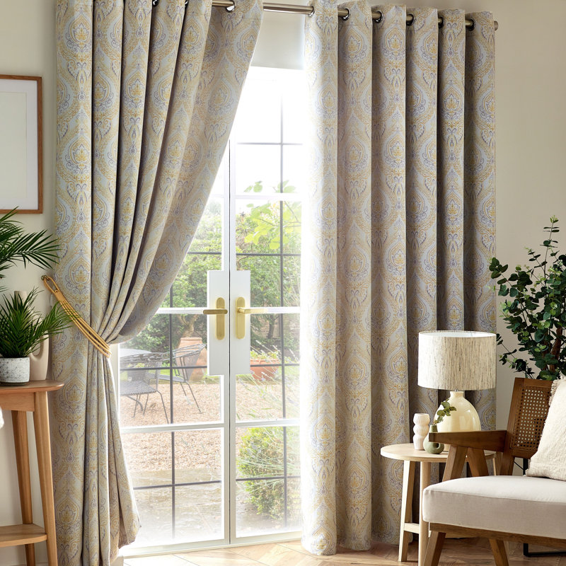 Apolinaras Victoria Ring Top Eyelet Curtains, 168cm Width x 183cm Drop, Yellow