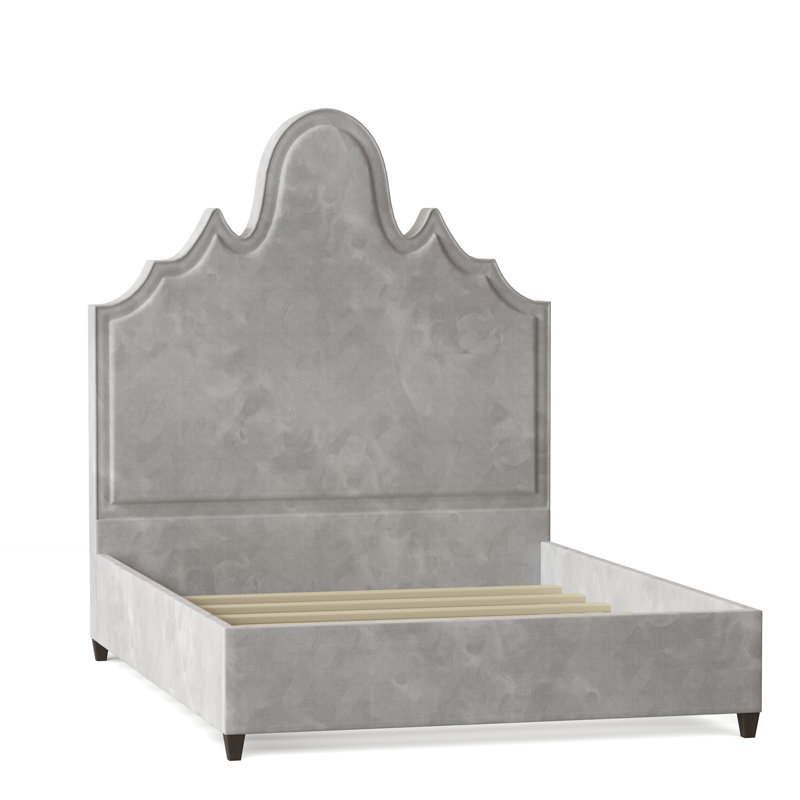 Lit tapissier standard Amalie, Grand, Bella en velours performance blanc, Brun acajou