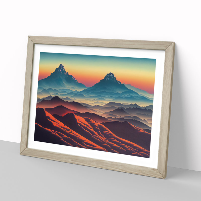 Mountain Sunset - Single Picture Frame Print, 46cm H x 64cm W x 2cm D, Oak Framed