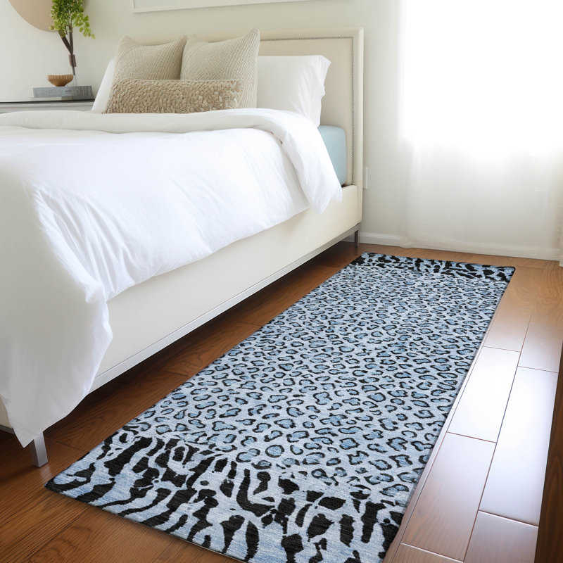 Tapis bleu intérieur / extérieur lavable à la machine Claudian ACN1230, Tapis de couloir 2 pi 3 po x 7 pi 6 po
