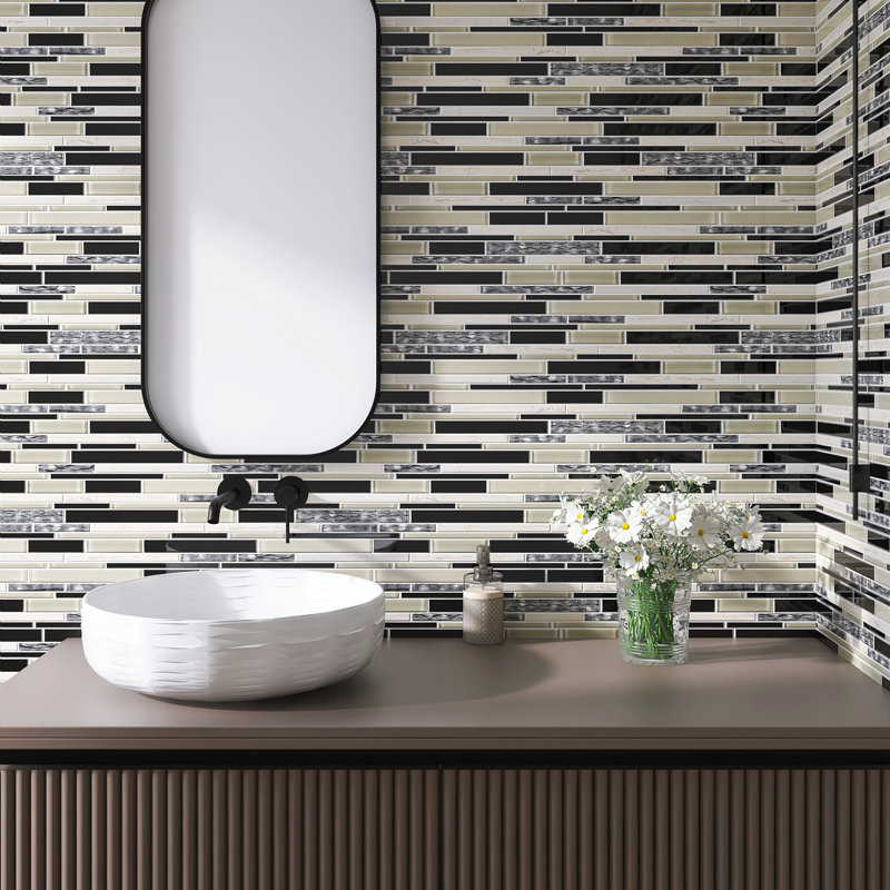 Initial Sequence 11.75'' X 12.75'' Linear Mosaic Wall Tile, Black/Brown