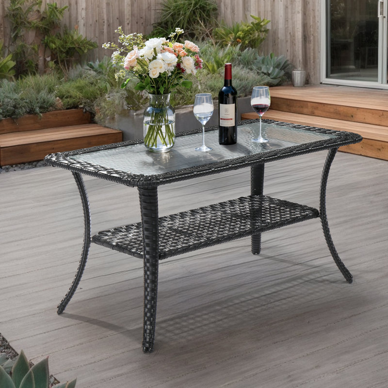 40-Inch Metal And Pe Wicker Patio Side Table