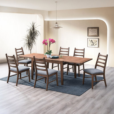 Walnut Finish 7pc Dining With Rectangular Table And 6 Dark Gray Linen Upholstered Chairs For Family Meals In Contemporary Spaces Modern