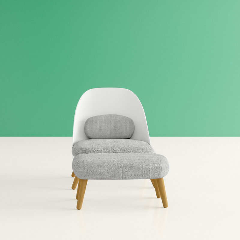 Paget Upholstered Accent Chair with Footstool, Grey/Brown/White