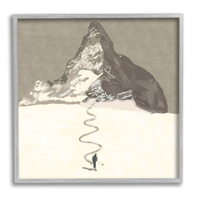 Lonely Single Slope Ski Winter Sports Mountain Range Grey Farmhouse, surdimensionné, encadré, estampe numérique, art texturé par Ashley Singleton