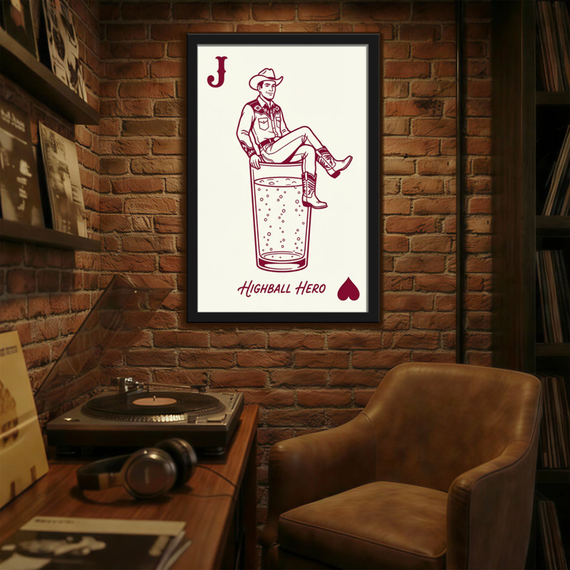 Fashion Cowboy assis sur un verre Highball, H 18 po x l 12 po