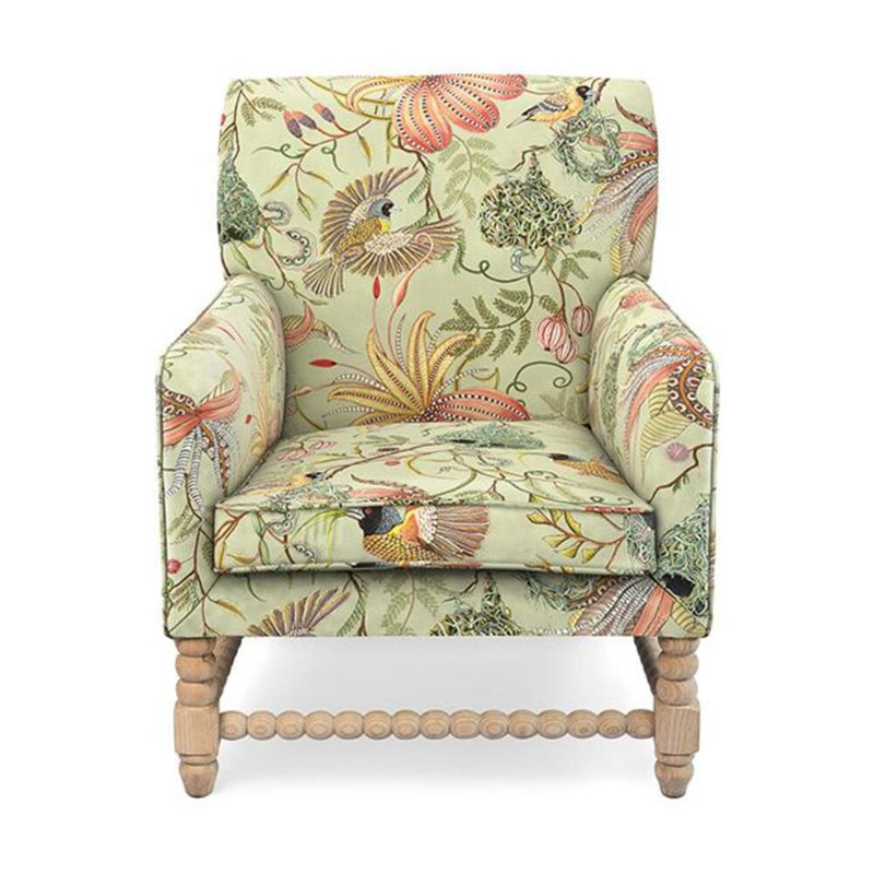 Bean Armchair Upholstered in Ardmore Fabric, Thanda Nests Delta Linen Blend