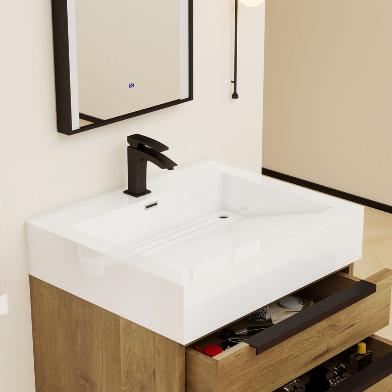 Finition du meuble-lavabo mural simple 24 po Jessica: noir lustré, Teck chêne