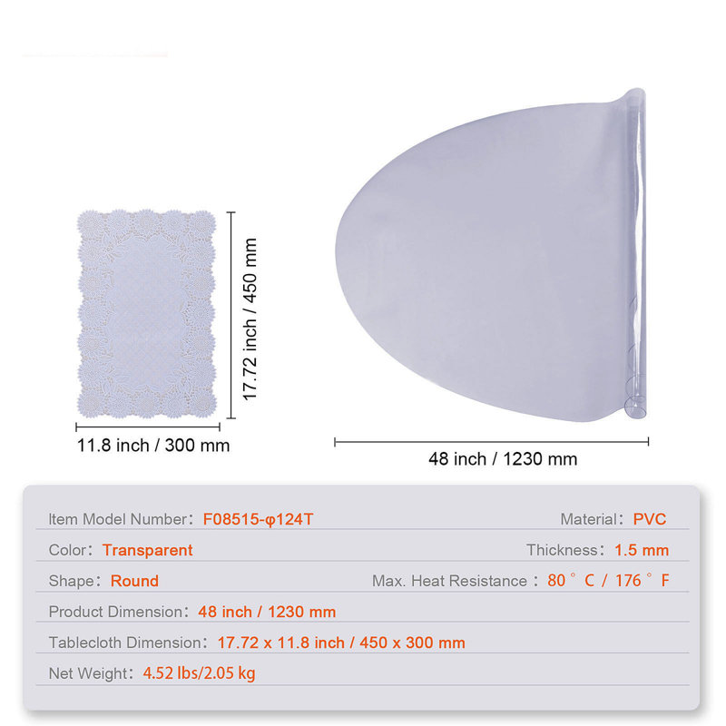 Housse de protection pour table transparente, housse de table ronde 48 pouces / 1230 mm, nappe en plastique PVC de 1,5 mm d'épaisseur, protection de bureau imperméable pour bureau d'écriture, table basse, table de salle à manger