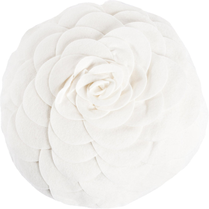 Ivory Round Flower Design Decorative Throw Pillow