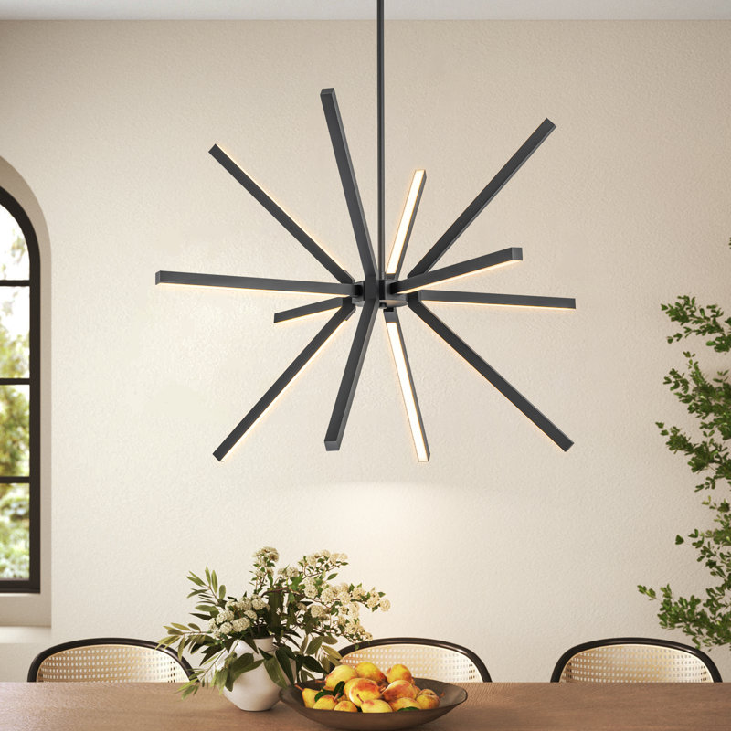 Black Aluminum 12-Light Sputnik Linear Chandelier