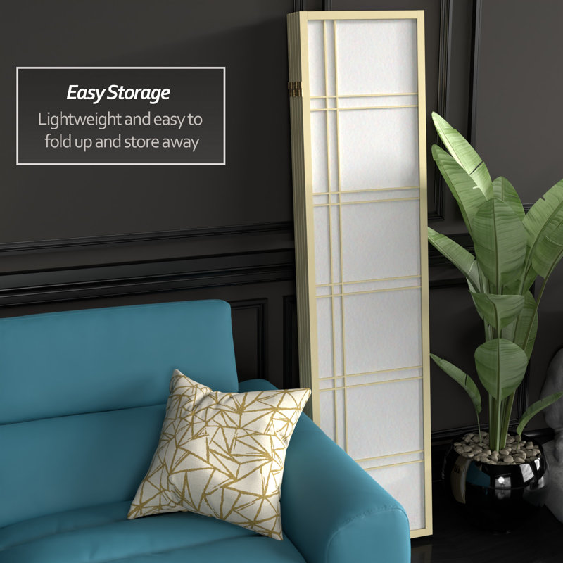 Keitez 70.5" Tall Rice Paper Folding Room Divider, 5, 6 ft, Ivory