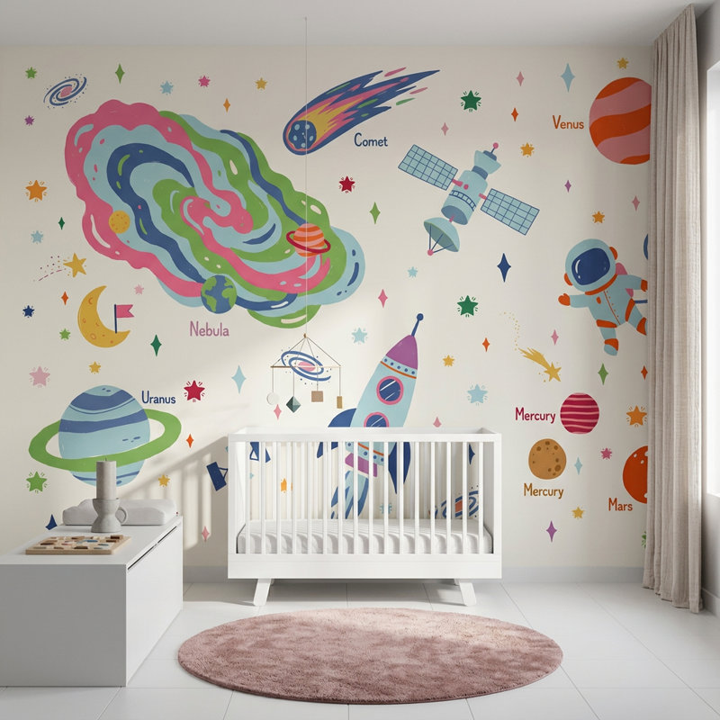 Décoration murale flottante astronaute sur fond blanc, 200 po x 120 po, Peler et coller