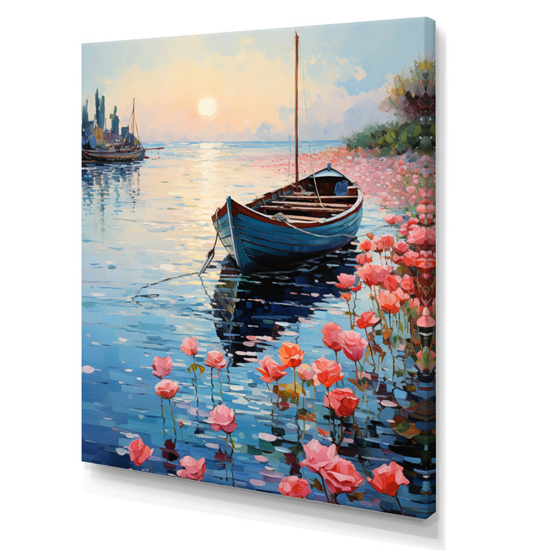 «Port Docked Memories Pointillism I» - Impression sur toile nautique et de plage, H 32 po x l 16 po x P 1 po, Toile tendue