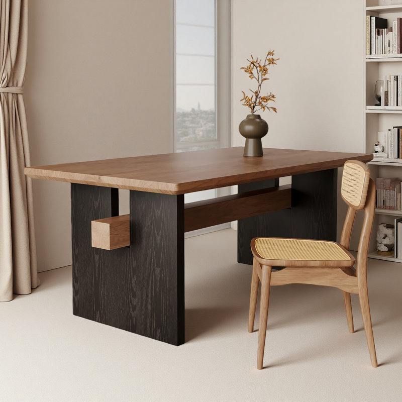 Simple Solid Wood Pine Rectangle Brown Desk, 29.5" H x 47.2" W x 23.6" D