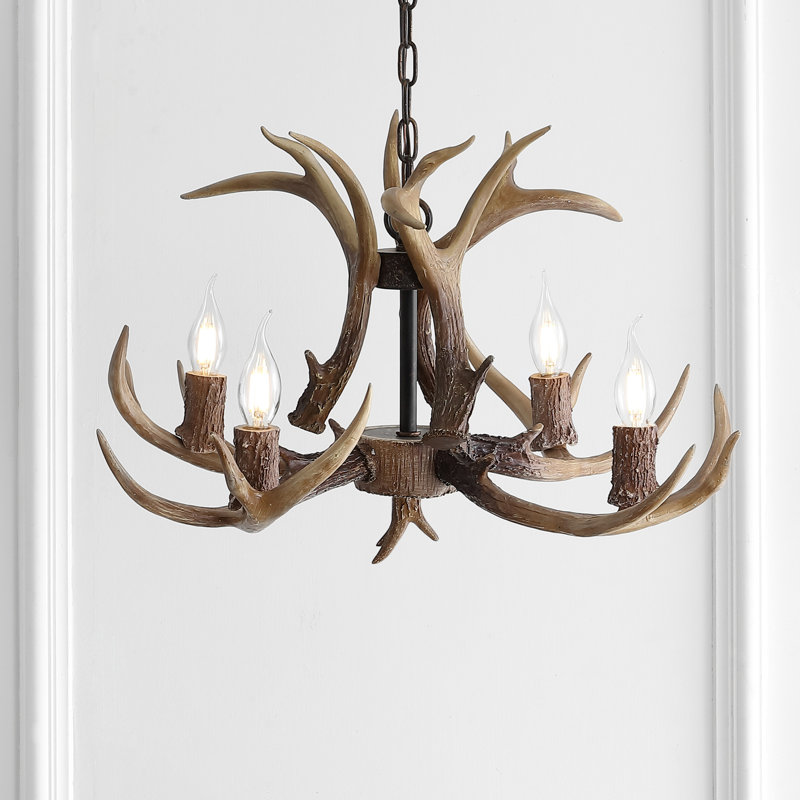 Rohrbach Candle Style Wagon Wheel Chandelier, Brown, 14.5" H x 26" W x 26" D