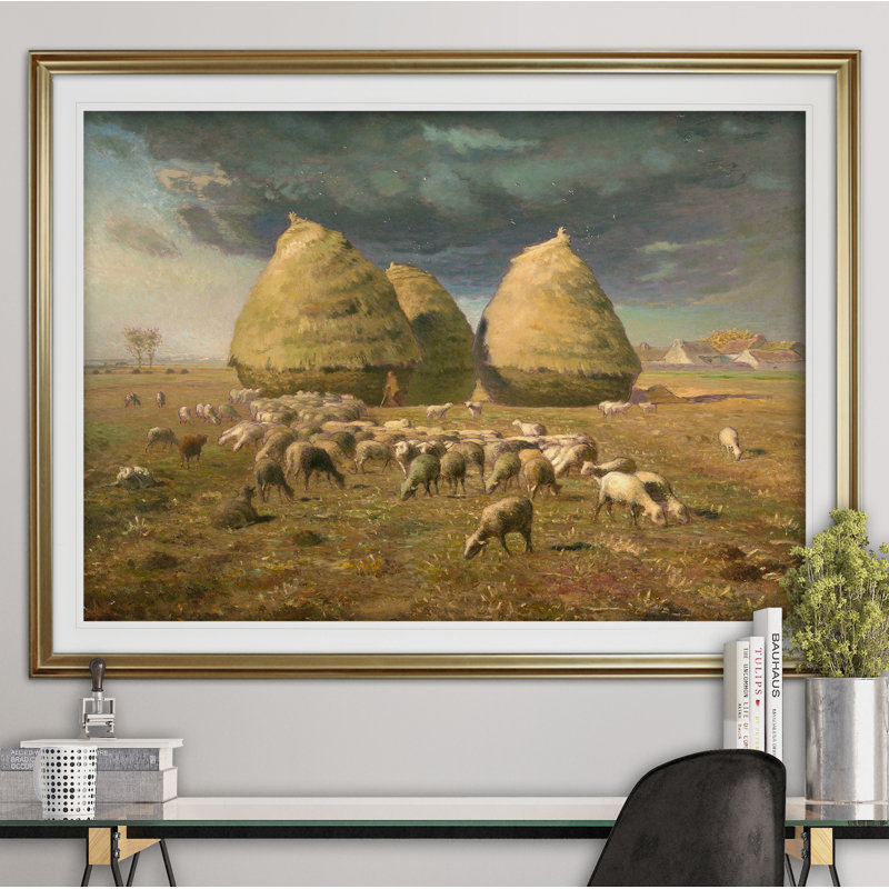 « haystacks automne », reproduction, H 31 po x l 43 po x P 1,5 po, Cadre doré
