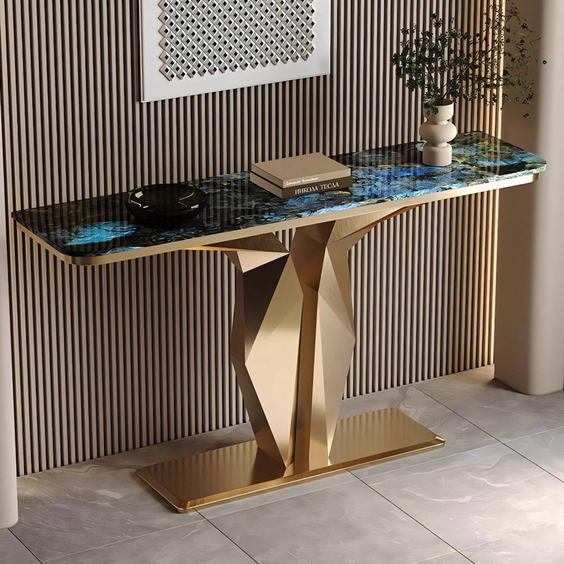 Console légère en métal de style luxueux., Blue/Black, 33.4" H x 47.2" W x 13.7" D