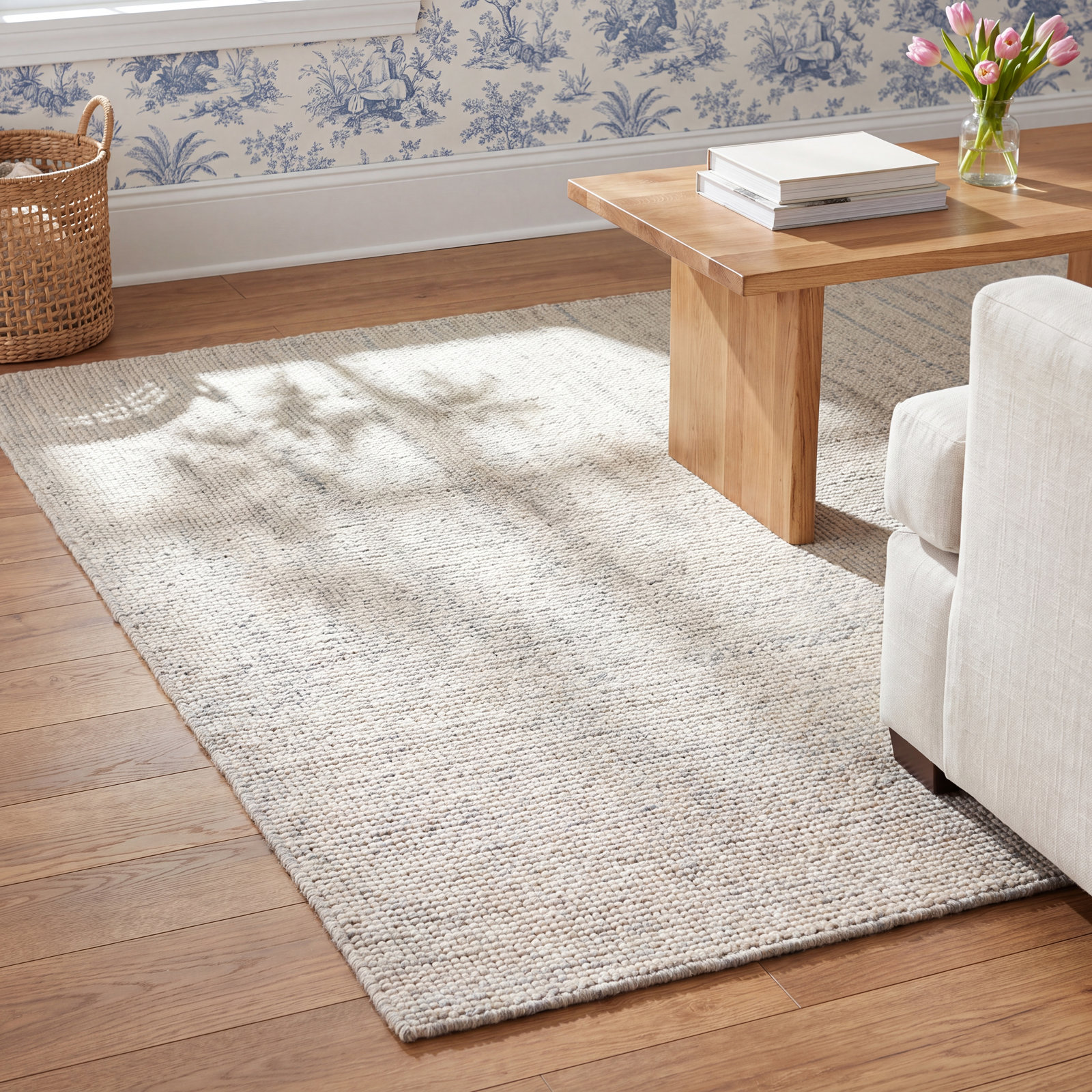Aldred Light Gray Hand-Woven Abstract Wool Rug, Rectangle 3'6" x 5'6"