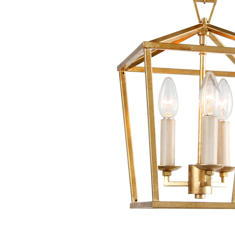 3 - Light Lantern Geometric Chandelier, Gold