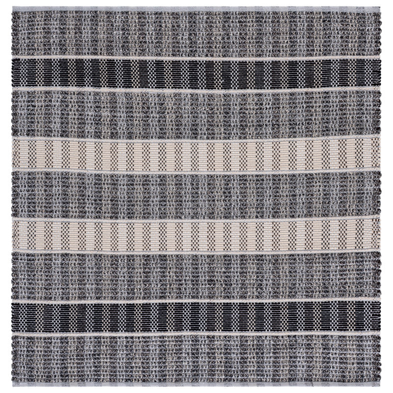 Braided 764 Hand Woven Cotton Pile Striped Rug, Square 6'