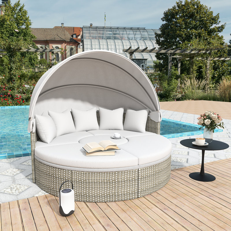 Ensemble de canapé modulaire d'extérieur rond en rotin pour deux personnes, Gris, Grey